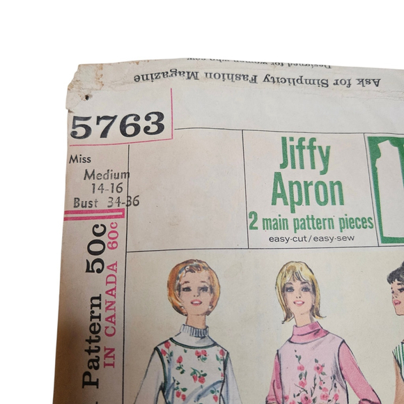 Vintage 1964 Simplicity Jiffy Apron Pattern #5763 Med 14-16 Easy Cut Easy Sew - Picture 3 of 5